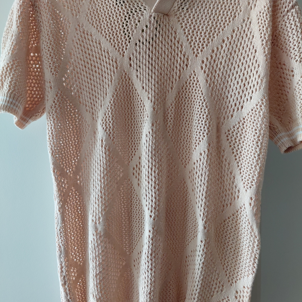 OXKnit Retro Style Men Sz L Knit Polo Shirt Sweater Beige White NWT